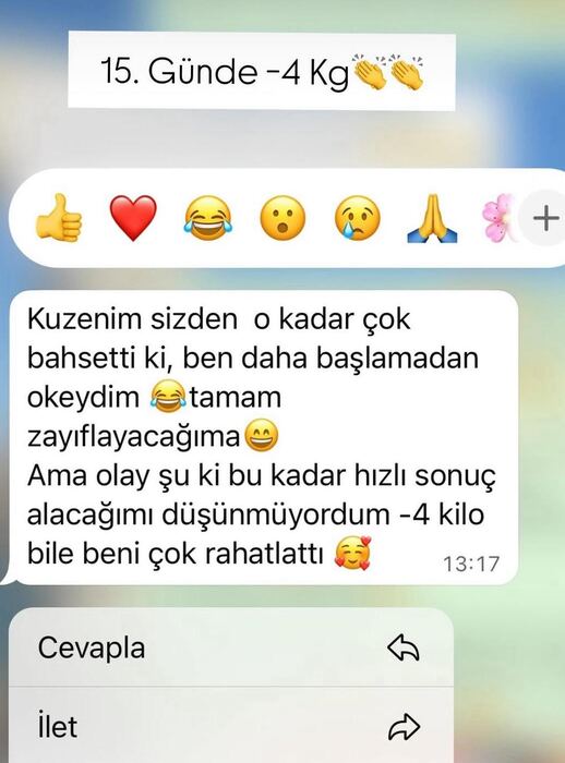 15 günde 4 kilo verdiğini paylaşan mesaj