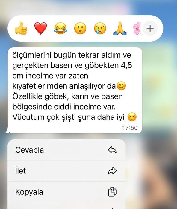 Basen ve göbek ölçüsündeki incelmeyi anlatan mesaj