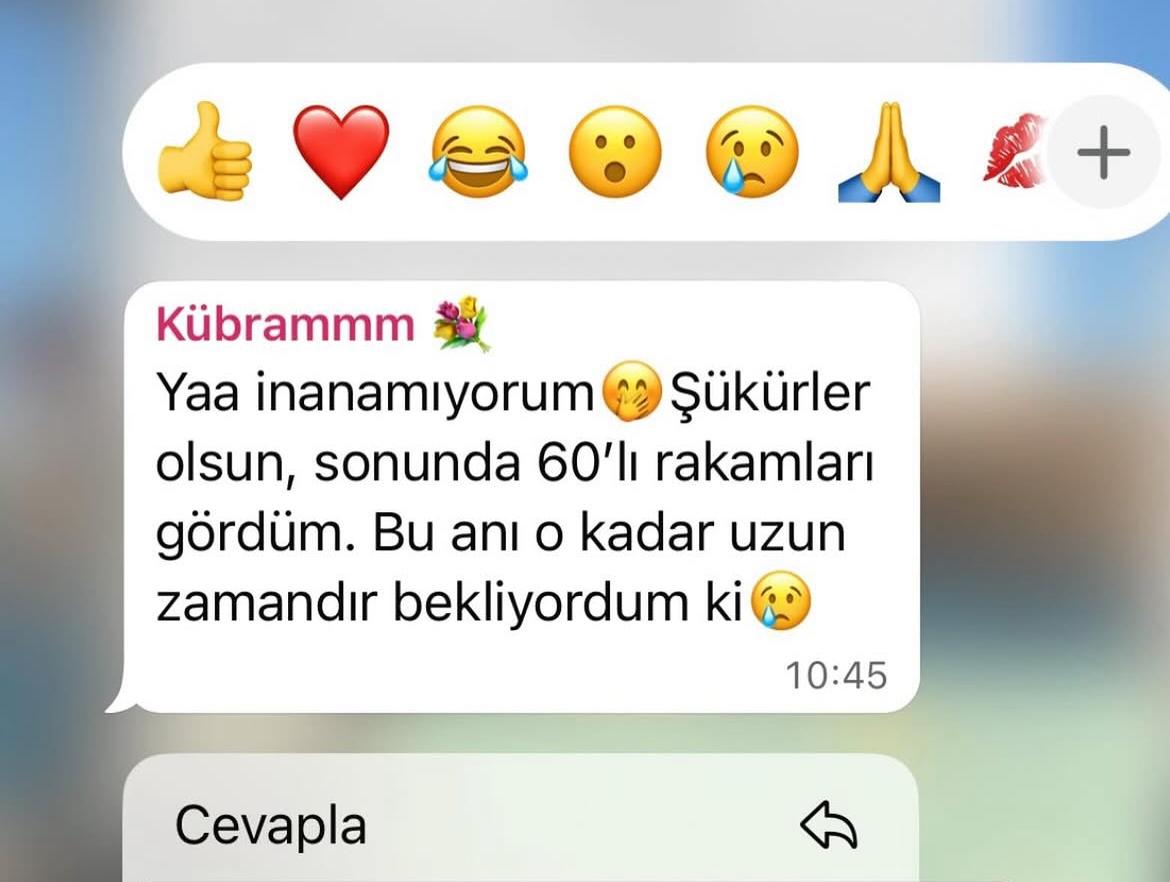 Uzun süredir beklediği 60'lı kiloları gördüğünü anlatan mesaj
