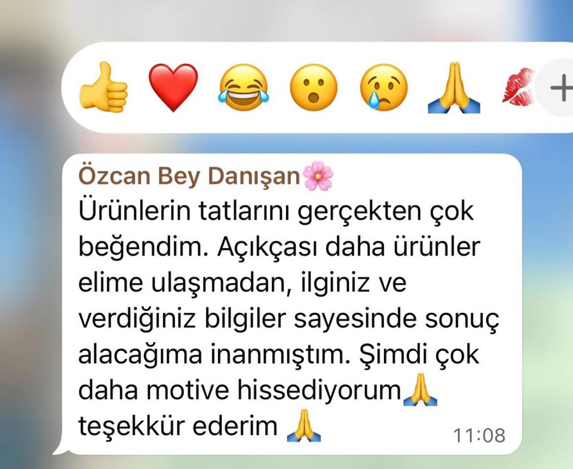Ürünlerin lezzetini ve artan motivasyonunu anlatan danışan mesajı